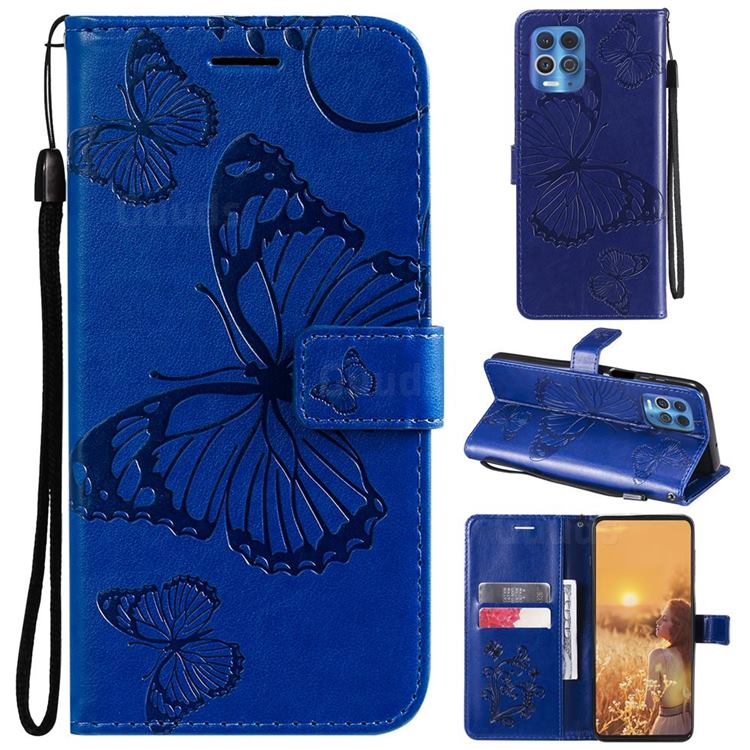 Embossing 3D Butterfly Leather Wallet Case for Motorola Edge S - Blue