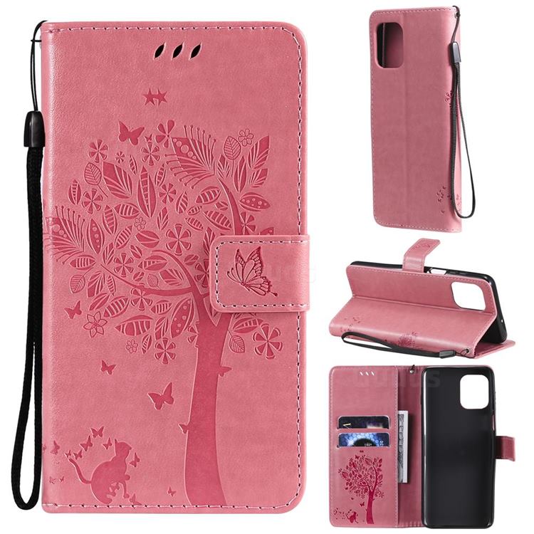 Embossing Butterfly Tree Leather Wallet Case for Motorola Edge S - Pink