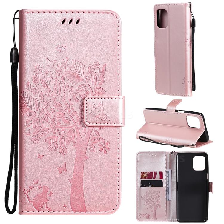 Embossing Butterfly Tree Leather Wallet Case for Motorola Edge S - Rose Pink