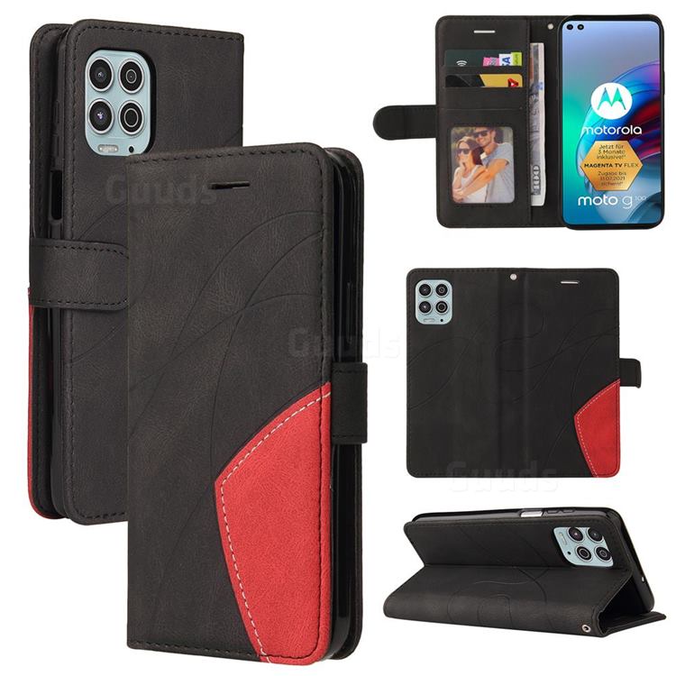 Luxury Two-color Stitching Leather Wallet Case Cover for Motorola Edge S - Black