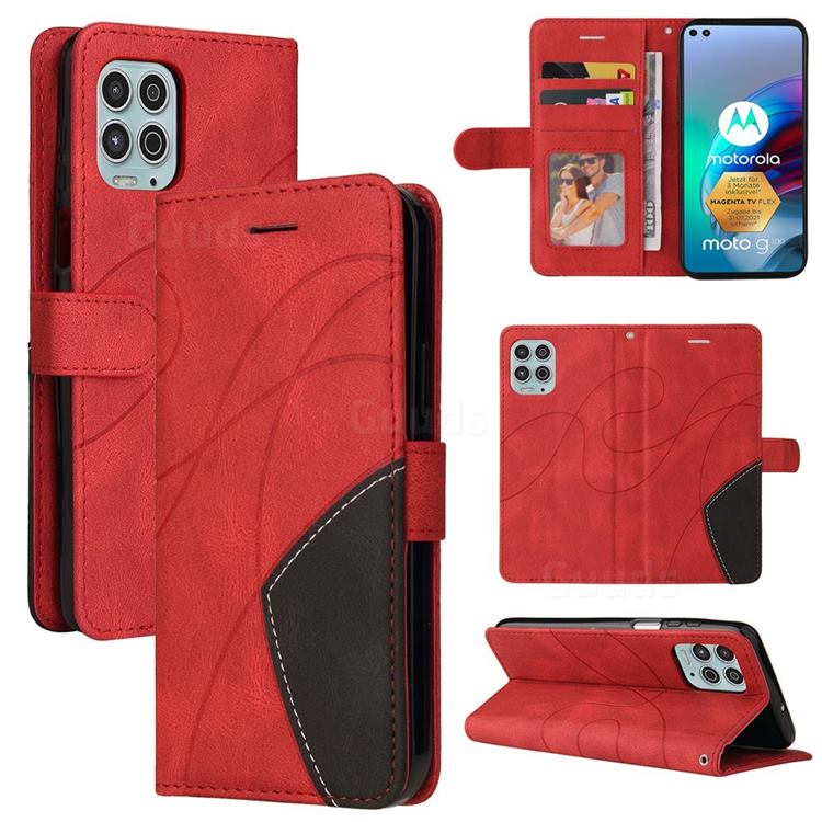 Luxury Two-color Stitching Leather Wallet Case Cover for Motorola Edge S - Red