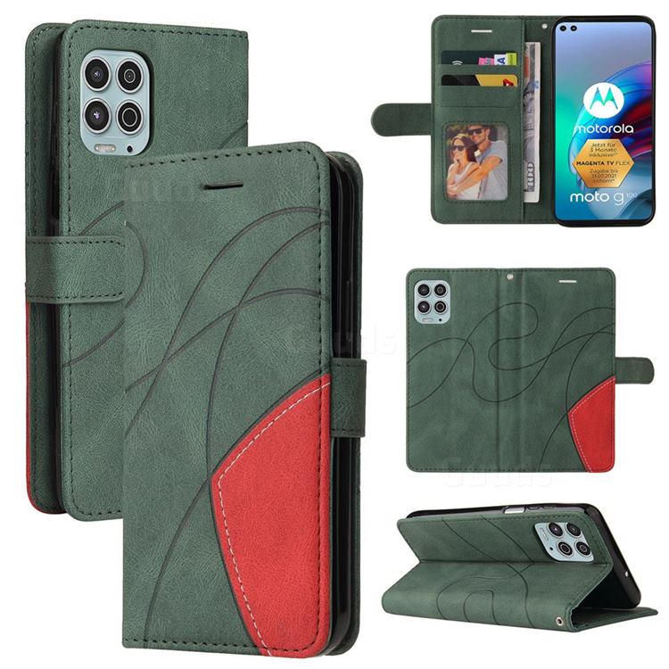 Luxury Two-color Stitching Leather Wallet Case Cover for Motorola Edge S - Green