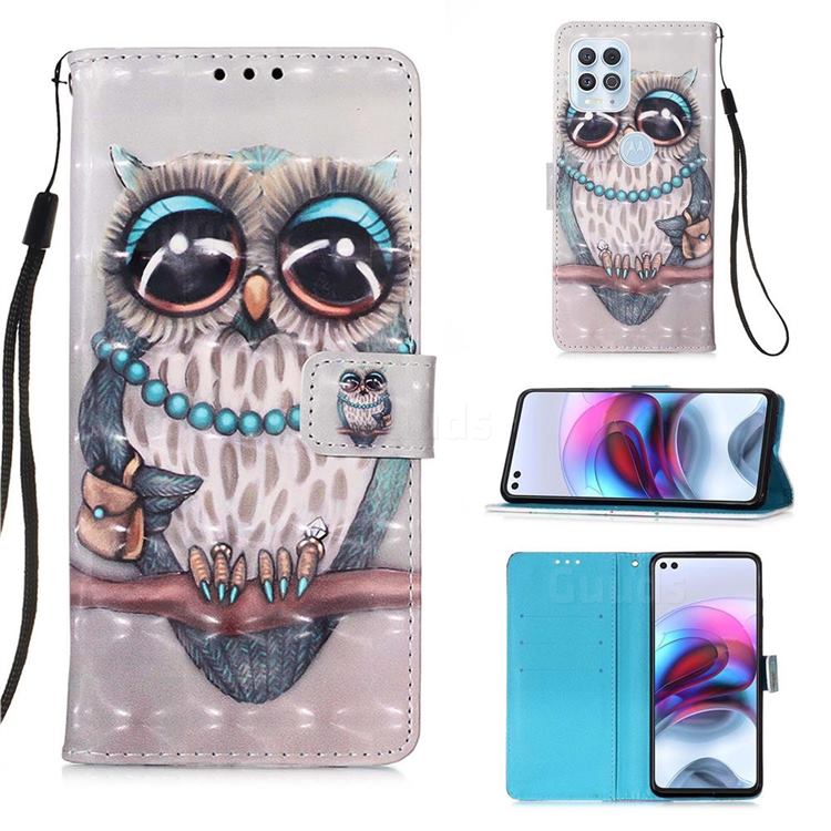 Sweet Gray Owl 3D Painted Leather Wallet Case for Motorola Edge S