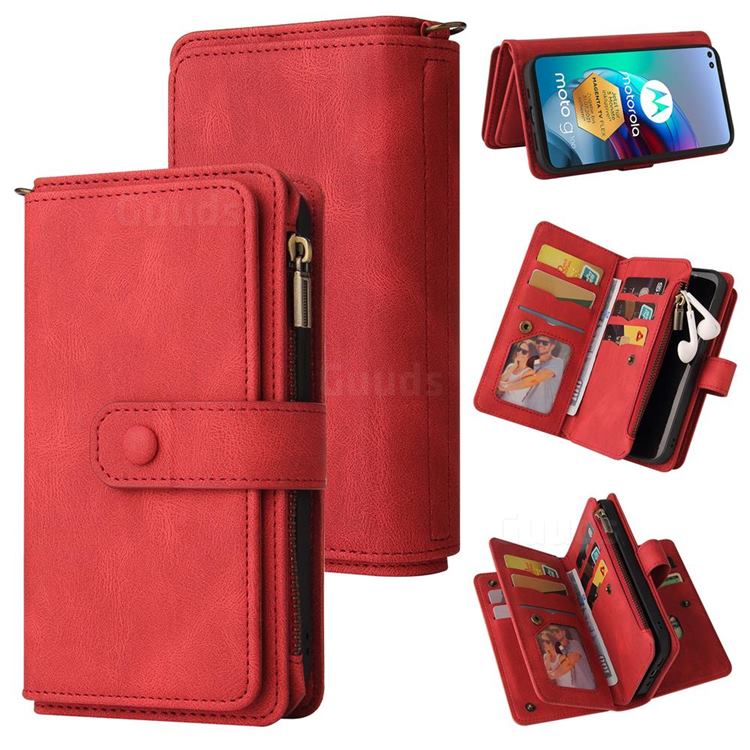 Luxury Multi-functional Zipper Wallet Leather Phone Case Cover for Motorola Edge S - Red