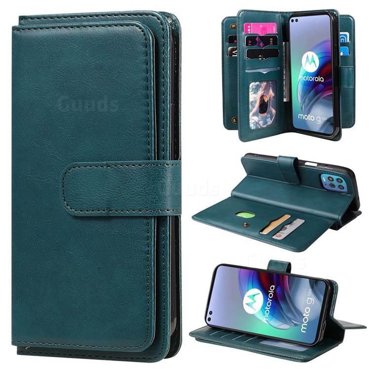 Multi-function Ten Card Slots and Photo Frame PU Leather Wallet Phone Case Cover for Motorola Edge S - Dark Green