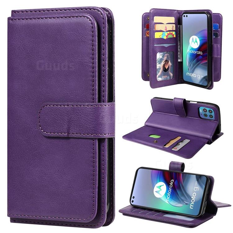 Multi-function Ten Card Slots and Photo Frame PU Leather Wallet Phone Case Cover for Motorola Edge S - Violet