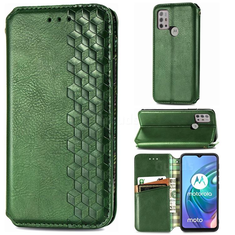Ultra Slim Fashion Business Card Magnetic Automatic Suction Leather Flip Cover for Motorola Moto G10 - Green