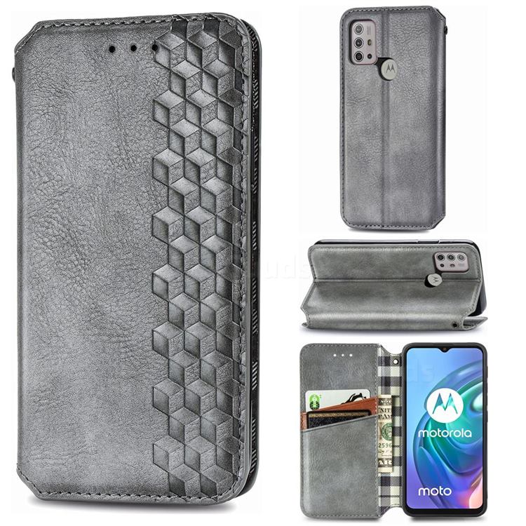 Ultra Slim Fashion Business Card Magnetic Automatic Suction Leather Flip Cover for Motorola Moto G10 - Grey