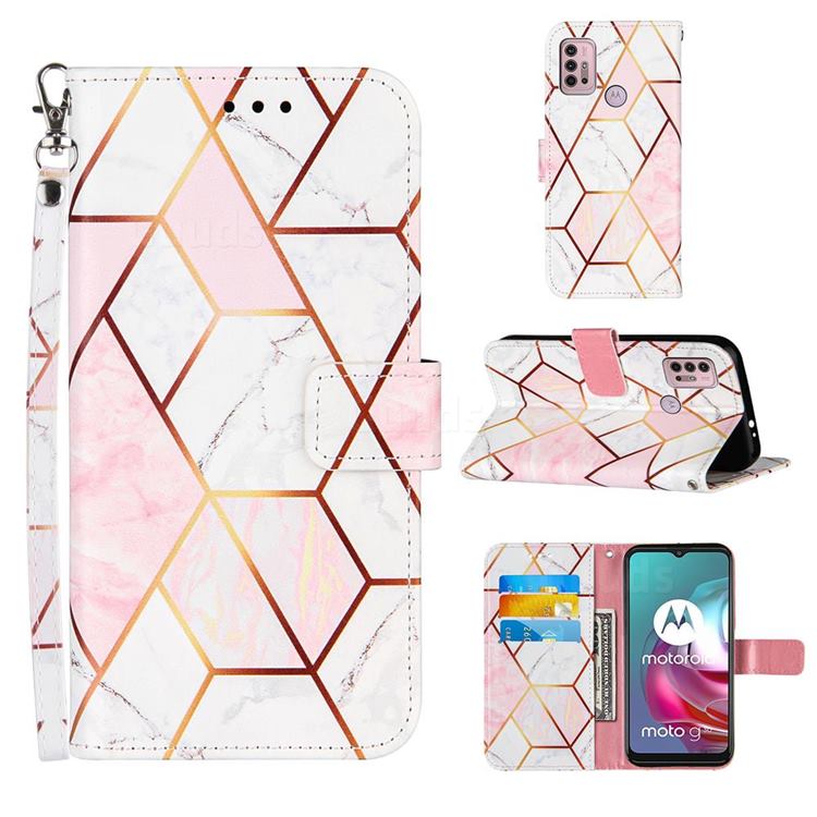 Pink White Stitching Color Marble Leather Wallet Case for Motorola Moto G10