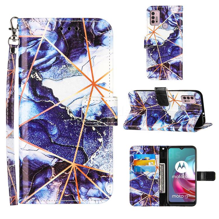 Starry Blue Stitching Color Marble Leather Wallet Case for Motorola Moto G10