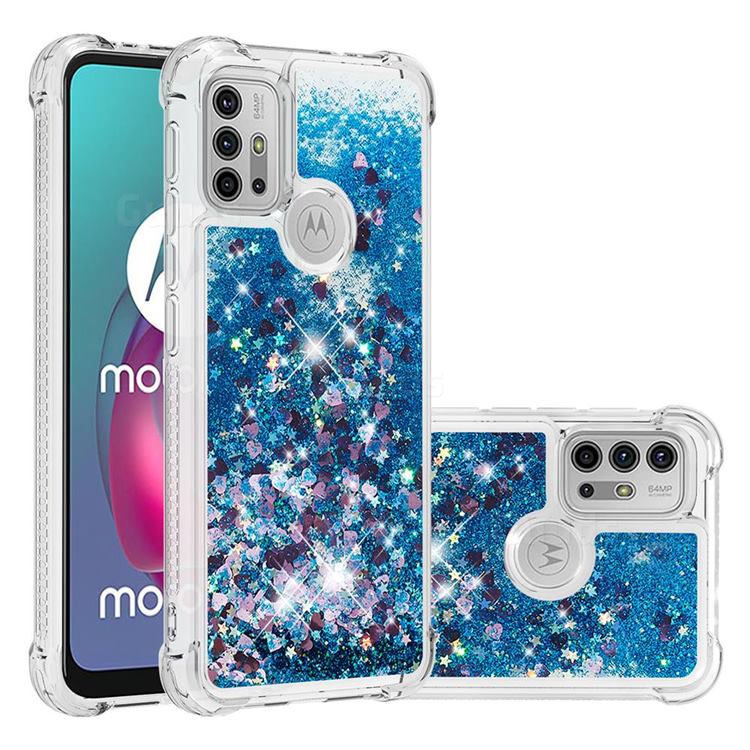 Dynamic Liquid Glitter Sand Quicksand TPU Case for Motorola Moto G10 - Blue Love Heart