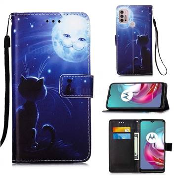 Cat and Moon Matte Leather Wallet Phone Case for Motorola Moto G10