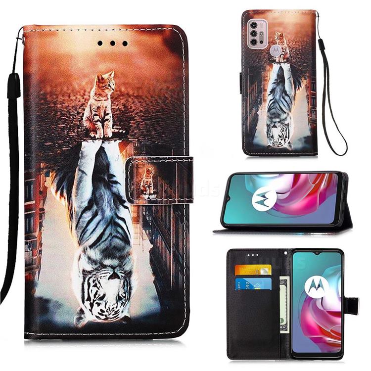 Cat and Tiger Matte Leather Wallet Phone Case for Motorola Moto G10