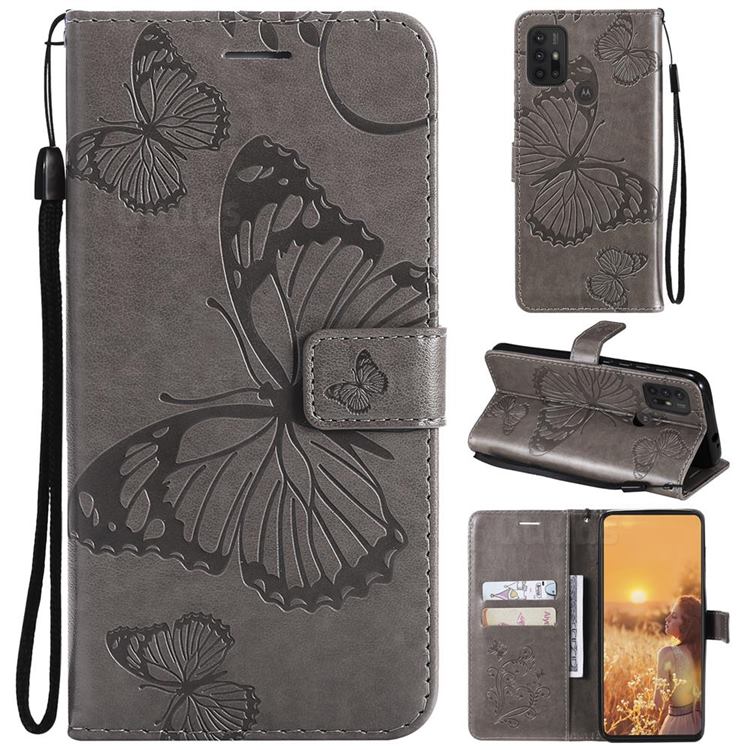 Embossing 3D Butterfly Leather Wallet Case for Motorola Moto G10 - Gray