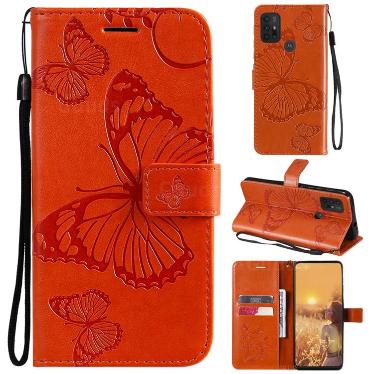 Embossing 3D Butterfly Leather Wallet Case for Motorola Moto G10 - Orange