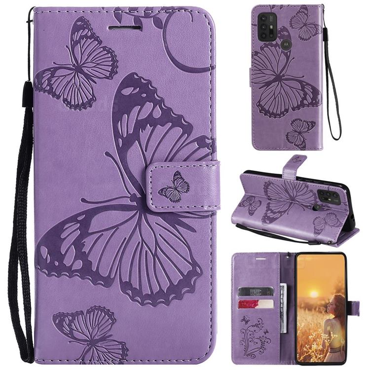 Embossing 3D Butterfly Leather Wallet Case for Motorola Moto G10 - Purple