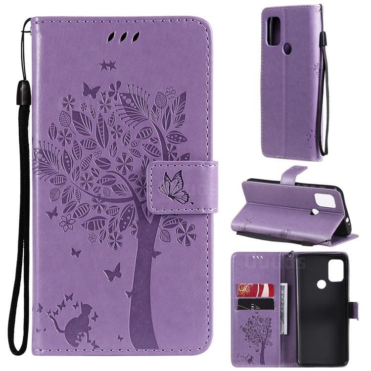 Embossing Butterfly Tree Leather Wallet Case for Motorola Moto G10 - Violet