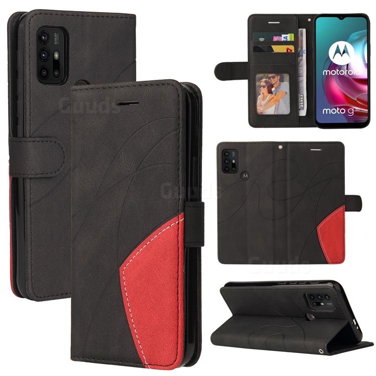 Luxury Two-color Stitching Leather Wallet Case Cover for Motorola Moto G10 - Black