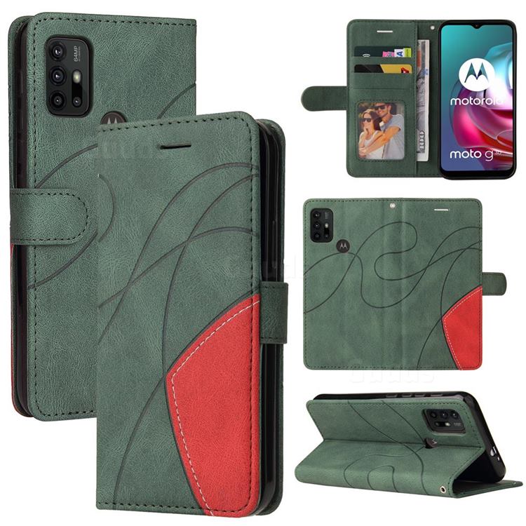 Luxury Two-color Stitching Leather Wallet Case Cover for Motorola Moto G10 - Green