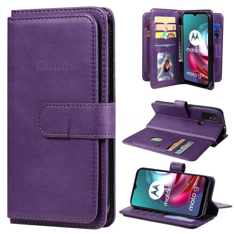Multi-function Ten Card Slots and Photo Frame PU Leather Wallet Phone Case Cover for Motorola Moto G10 - Violet