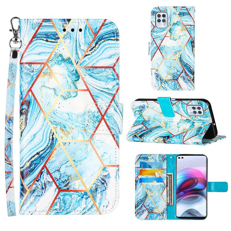 Lake Blue Stitching Color Marble Leather Wallet Case for Motorola Moto G100