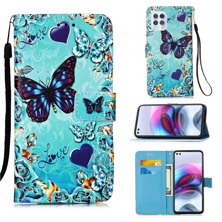 Love Butterfly Matte Leather Wallet Phone Case for Motorola Moto G100