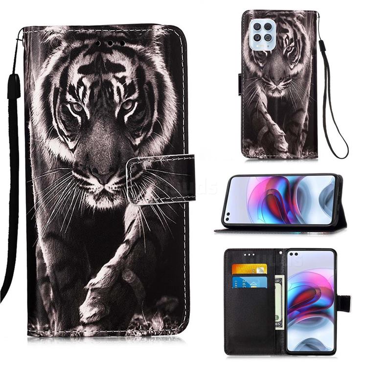 Black and White Tiger Matte Leather Wallet Phone Case for Motorola Moto G100