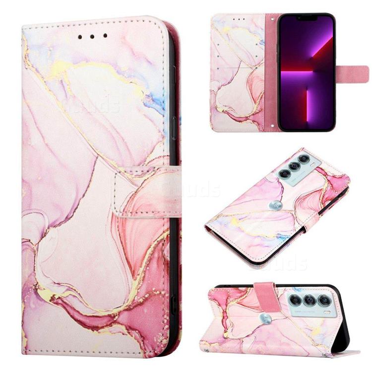 Rose Gold Marble Leather Wallet Protective Case for Motorola Moto G200 5G