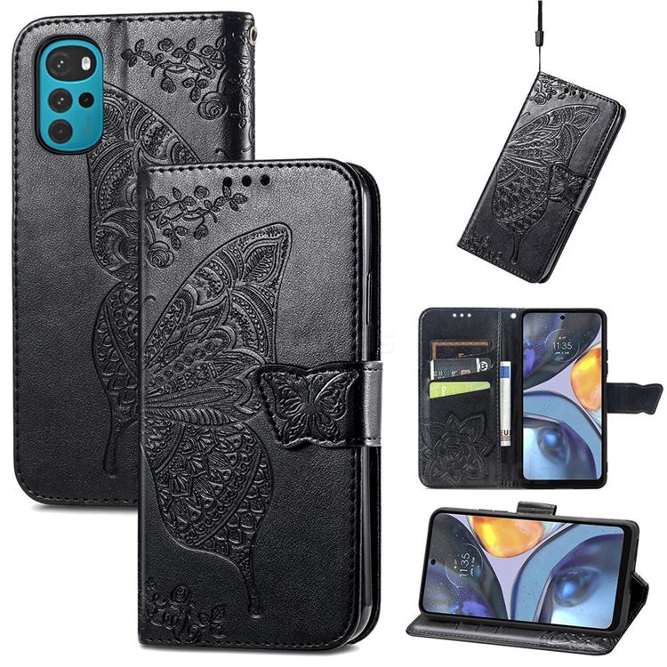 Embossing Mandala Flower Butterfly Leather Wallet Case for Motorola Moto G22 - Black
