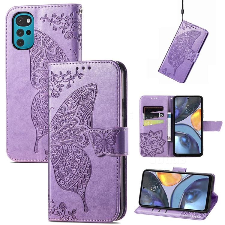 Embossing Mandala Flower Butterfly Leather Wallet Case for Motorola Moto G22 - Light Purple