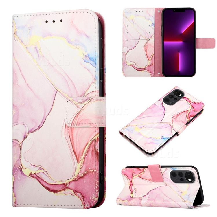 Rose Gold Marble Leather Wallet Protective Case for Motorola Moto G22