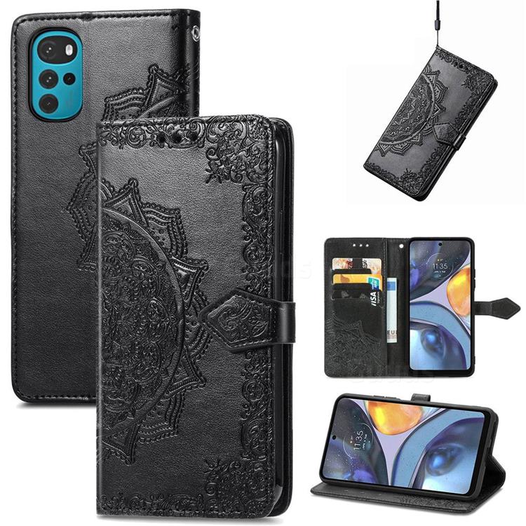 Embossing Imprint Mandala Flower Leather Wallet Case for Motorola Moto G22 - Black