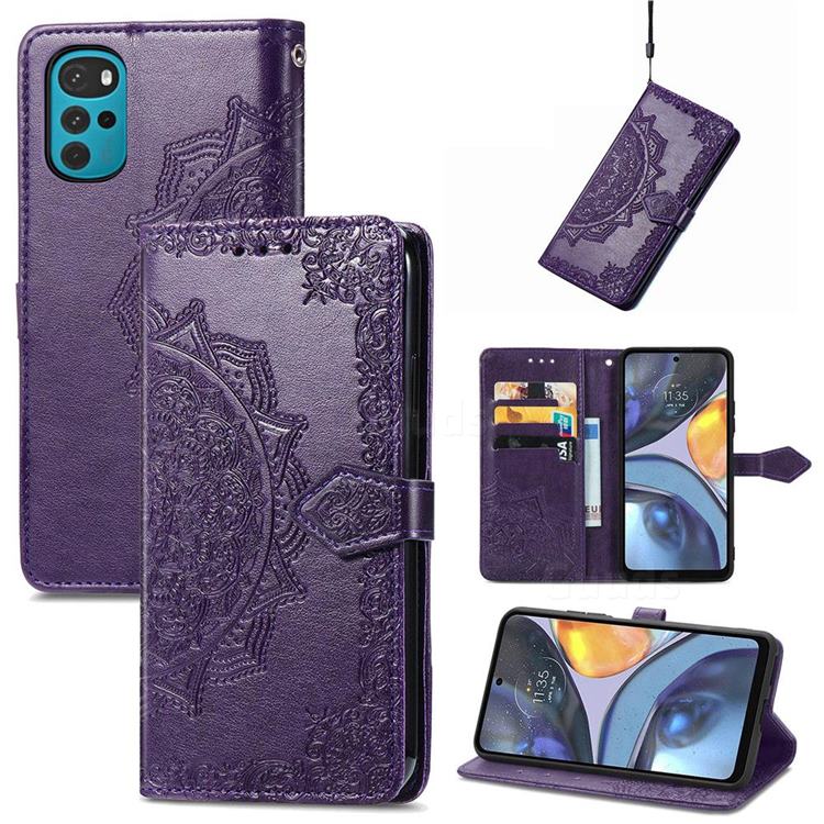 Embossing Imprint Mandala Flower Leather Wallet Case for Motorola Moto G22 - Purple