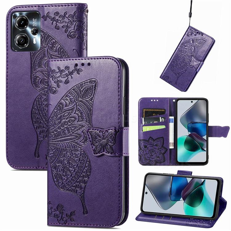 Embossing Mandala Flower Butterfly Leather Wallet Case for Motorola Moto G23 - Dark Purple