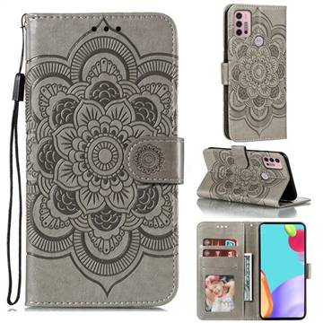 Intricate Embossing Datura Solar Leather Wallet Case for Motorola Moto G30 - Gray