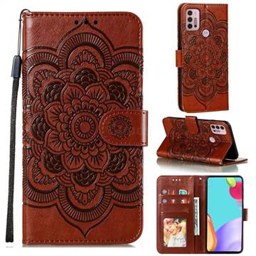 Intricate Embossing Datura Solar Leather Wallet Case for Motorola Moto G30 - Brown
