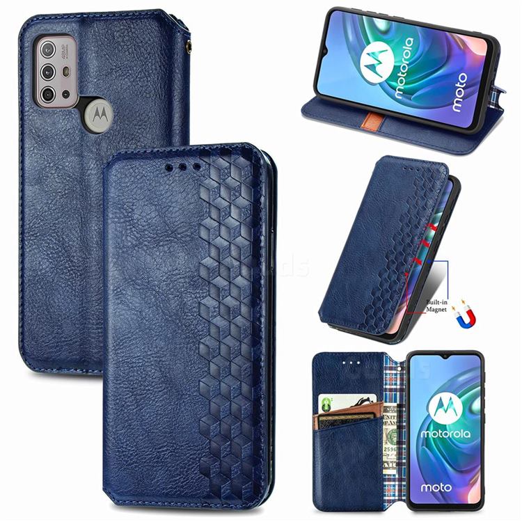 Ultra Slim Fashion Business Card Magnetic Automatic Suction Leather Flip Cover for Motorola Moto G30 - Dark Blue