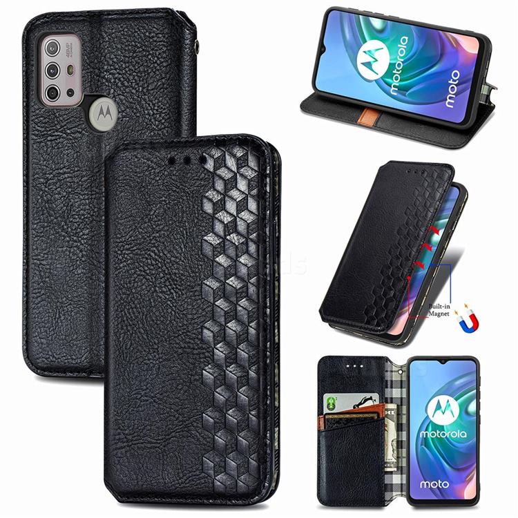Ultra Slim Fashion Business Card Magnetic Automatic Suction Leather Flip Cover for Motorola Moto G30 - Black