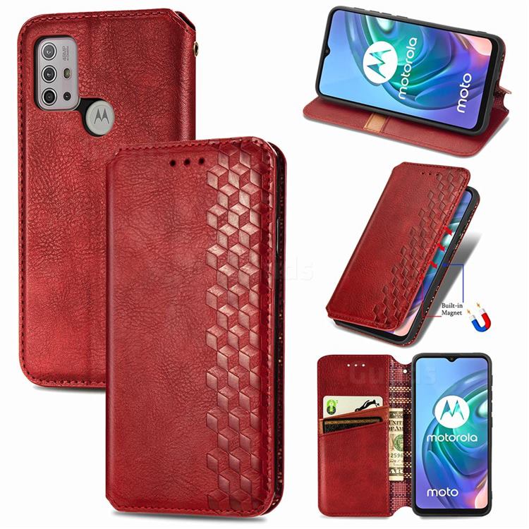 Ultra Slim Fashion Business Card Magnetic Automatic Suction Leather Flip Cover for Motorola Moto G30 - Red