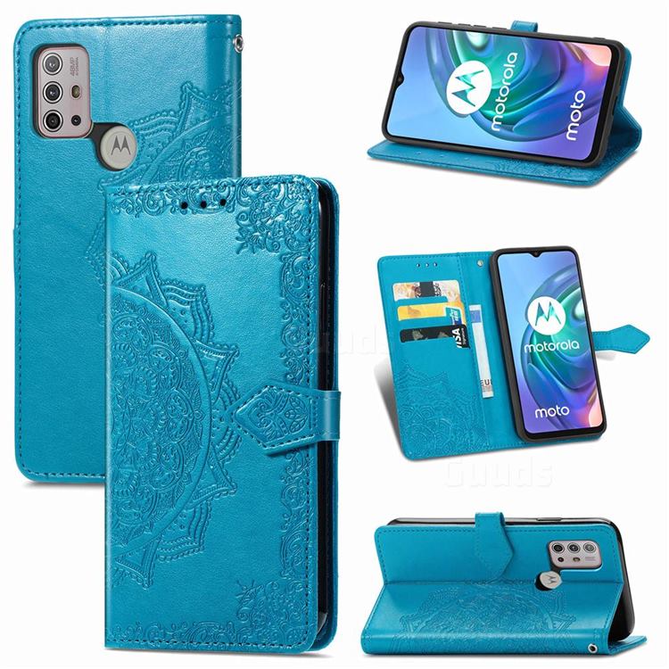 Embossing Imprint Mandala Flower Leather Wallet Case for Motorola Moto G30 - Blue