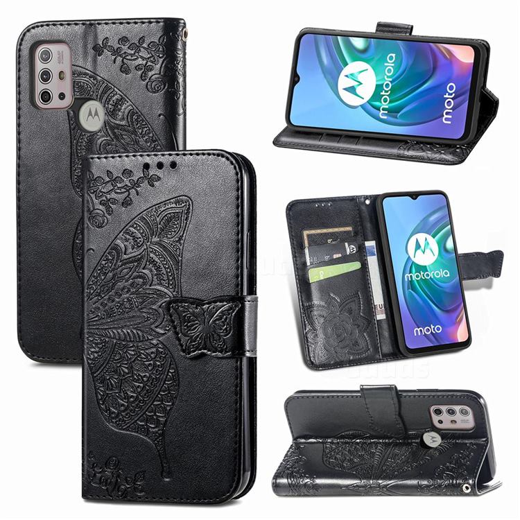 Embossing Mandala Flower Butterfly Leather Wallet Case for Motorola Moto G30 - Black