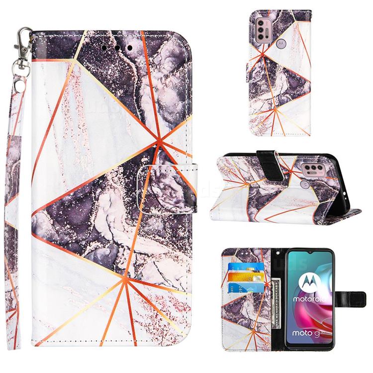 Black and White Stitching Color Marble Leather Wallet Case for Motorola Moto G30