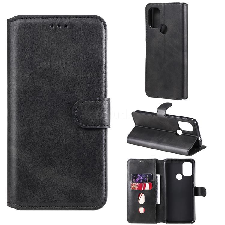 Retro Calf Matte Leather Wallet Phone Case for Motorola Moto G30 - Black