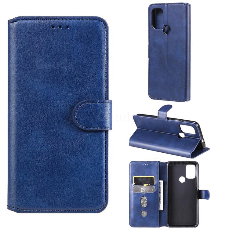 Retro Calf Matte Leather Wallet Phone Case for Motorola Moto G30 - Blue
