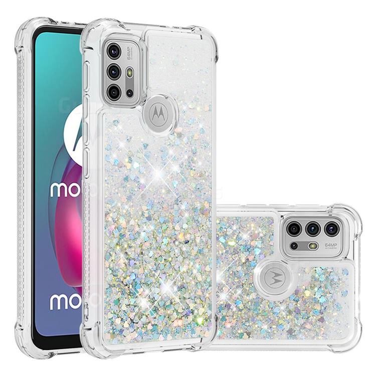 Dynamic Liquid Glitter Sand Quicksand Star TPU Case for Motorola Moto G30 - Silver