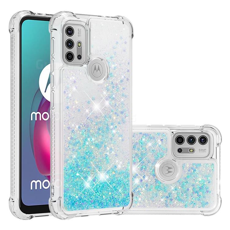 Dynamic Liquid Glitter Sand Quicksand TPU Case for Motorola Moto G30 - Silver Blue Star