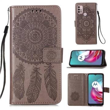 Embossing Dream Catcher Mandala Flower Leather Wallet Case for Motorola Moto G30 - Gray