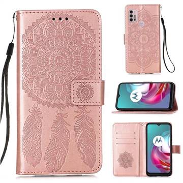Embossing Dream Catcher Mandala Flower Leather Wallet Case for Motorola Moto G30 - Rose Gold