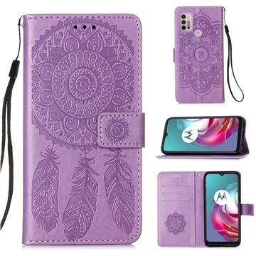 Embossing Dream Catcher Mandala Flower Leather Wallet Case for Motorola Moto G30 - Purple