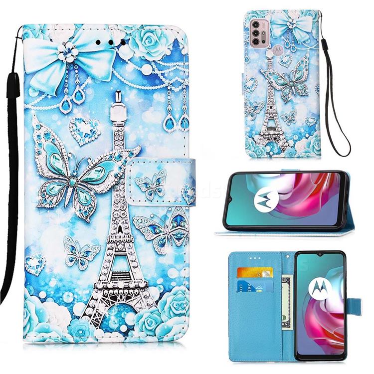 Tower Butterfly Matte Leather Wallet Phone Case for Motorola Moto G30